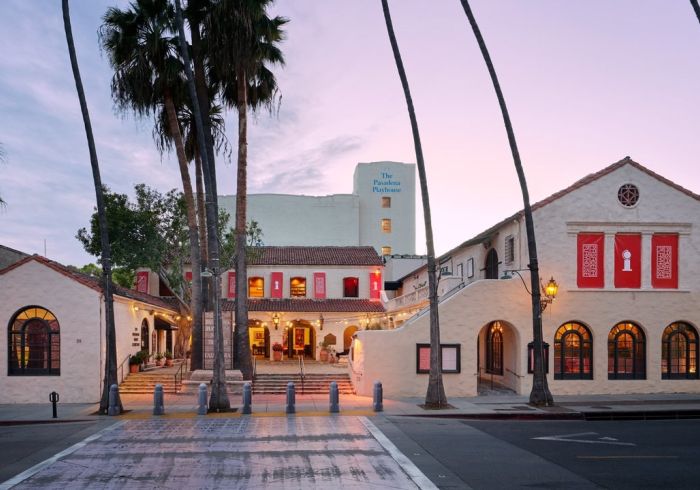 The street view of the historic Pasadena Playhouse in Pasadena, California.